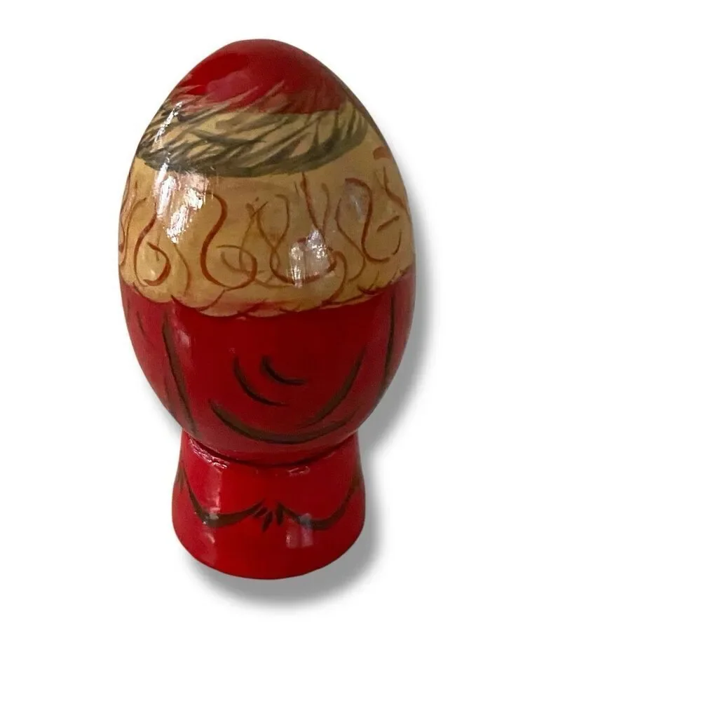 Vintage Hand Painted Wood Egg Folk Art Santa Claus St Nikolas European Set of 3